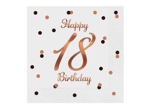 SERWETKI B&C 18 BIRTHDAY BIAŁE Z NAD. RÓŻO- ZŁOTYM