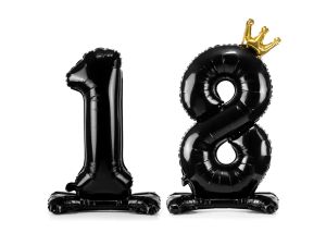 STOJĄCY BALON FOLIOWY LICZBA "18" 84CM CZARNY PART