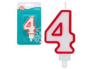 ŚWIECZKA CYFERKA "4"  CZERWONY KONTUR  7CM GODAN
