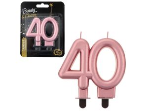 ŚWIECZKA CYFERKA 40 METALIK RÓŻOWO ZŁOTA 8CM GODAN