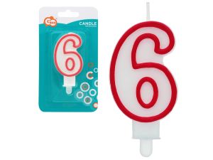 ŚWIECZKA CYFERKA "6"  CZERWONY KONTUR  7CM GODAN