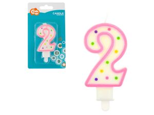 ŚWIECZKA CYFERKA Z KROPECZKAMI "2" 7,5 CM GODAN