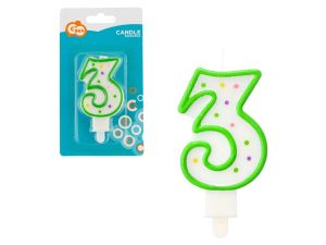 ŚWIECZKA CYFERKA Z KROPECZKAMI "3" 7,5 CM GODAN