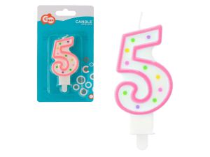 ŚWIECZKA CYFERKA Z KROPECZKAMI "5" 7,5 CM GODAN