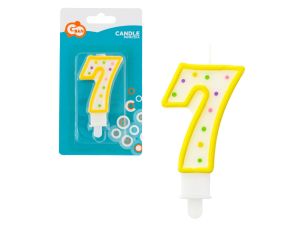 ŚWIECZKA CYFERKA Z KROPECZKAMI "7" 7,5 CM GODAN
