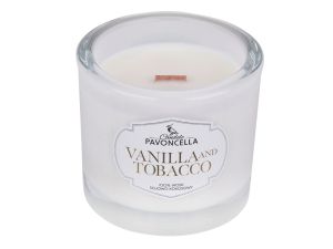 ŚWIECZKA SOJOWA VANILLA AND TOBACCO BIAŁA 170G PAVONCELLA