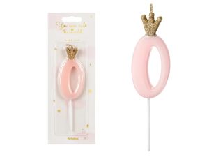 ŚWIECZKA UR CYFERKA 0 JASNY RÓŻOWY 9,5CM PARTYDECO