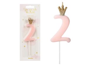ŚWIECZKA UR CYFERKA 2 JASNY RÓŻOWY 9,5CM PARTYDECO