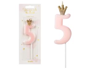ŚWIECZKA UR CYFERKA 5 JASNY RÓŻOWY 9,5CM PARTYDECO