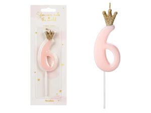 ŚWIECZKA UR CYFERKA 6 JASNY RÓŻOWY 9,5CM PARTYDECO