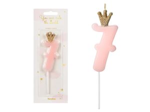 ŚWIECZKA UR CYFERKA 7 JASNY RÓŻOWY 9,5CM PARTYDECO