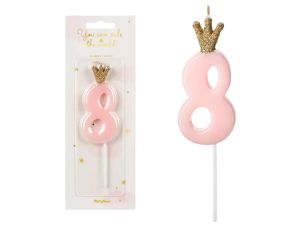 ŚWIECZKA UR CYFERKA 8 JASNY RÓŻOWY 9,5CM PARTYDECO