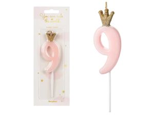 ŚWIECZKA UR CYFERKA 9 JASNY RÓŻOWY 9,5CM PARTYDECO