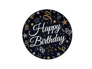 TALERZYKI PAPIEROWE B&C HAPPY BIRTHDAY 18CM/8SZT