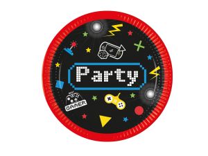 TALERZYKI PAPIEROWE GAMING PARTY 23CM A'8