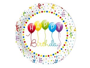 TALERZYKI PAPIEROWE HAPPY BIRTHDAY STREA 23CM 8SZT