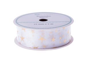 TASIEMKA WHITE CHRISTMAS 25MM X 5M GWIAZDKI