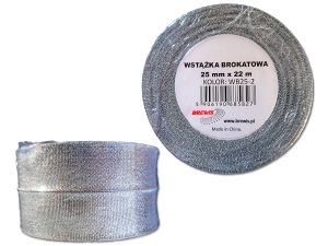 WSTĄŻKA BROKATOWA 25MM WB25-2 SREBRNA