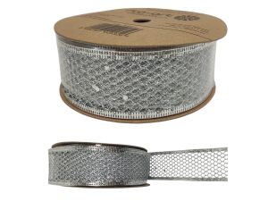 WSTĄŻKA BROKATOWA 4CMX10Y FX050 SREBRNA FLO-ART