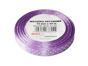 WSTĄŻKA SATYNOWA KROPKI 12 MM KOLOR 10 FIOLET