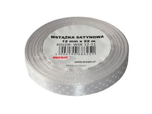 WSTĄŻKA SATYNOWA KROPKI 12 MM KOLOR 11 SREBRNY 