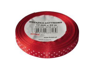 WSTĄŻKA SATYNOWA KROPKI 12 MM KOLOR 2 CZERWONA 