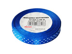 WSTĄŻKA SATYNOWA KROPKI 12 MM KOLOR 3 NIEBIESKI