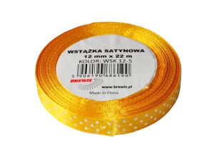 WSTĄŻKA SATYNOWA KROPKI 12 MM KOLOR 5 ŻÓŁTY
