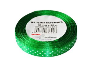 WSTĄŻKA SATYNOWA KROPKI 12 MM KOLOR 6 ZIELONA
