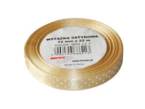 WSTĄŻKA SATYNOWA KROPKI 12 MM KOLOR 7 ZŁOTO