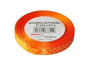 WSTĄŻKA SATYNOWA KROPKI 12 MM KOLOR 8 POMARAŃCZ