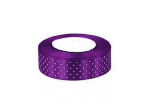 WSTĄŻKA SATYNOWA KROPKI 25MM KOLOR 34 FIOLET