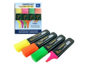 ZAKREŚLACZE NEON TETIS 4 SZTUKI MIX KOLORÓW